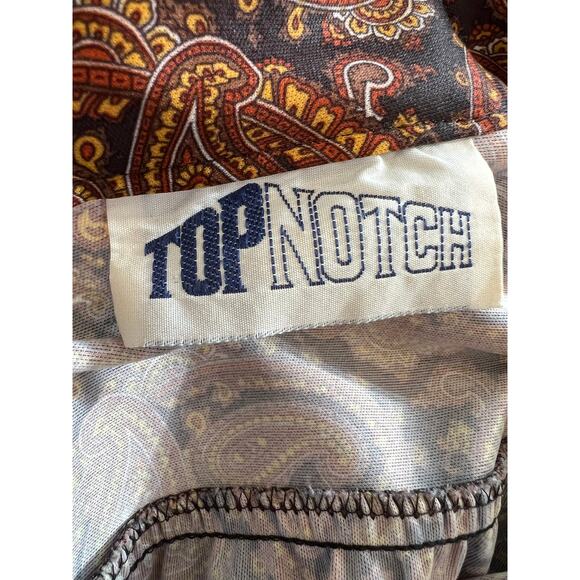 Vintage 70s Black & Brown Paisley Print Collared Top - Picture 5 of 6